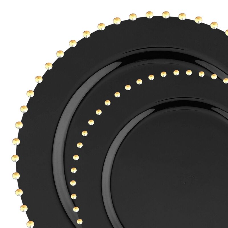 Black with Gold Pearl String Round Plastic Dinnerware Value Set (60 Sets) image number 9