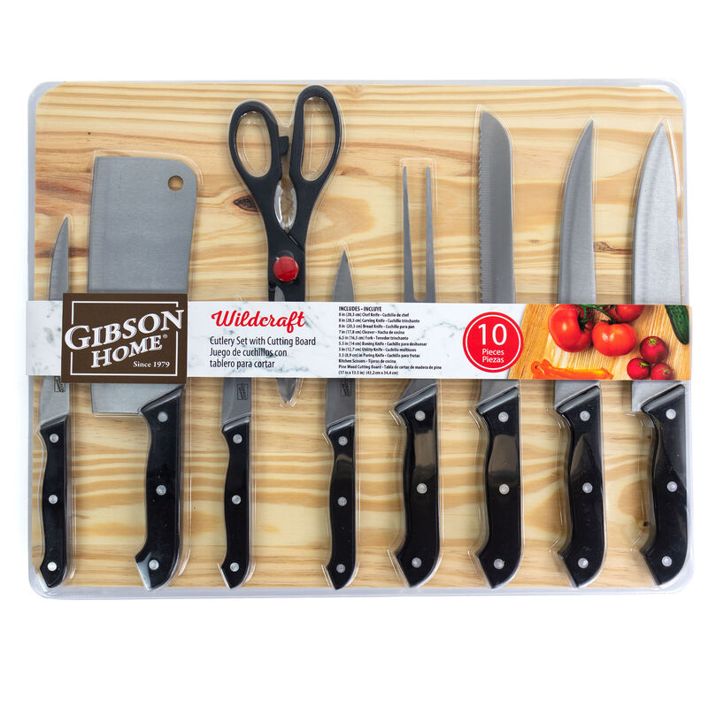 Gibson Home Wildcraft 10 Piece Cutlery Set with Wooden Cutting Board