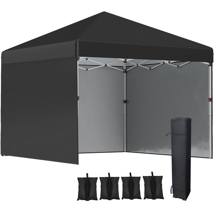 Outsunny 10' x 10' Pop Up Canopy Tent with 3 Sidewalls, Leg Weight Bags and Carry Bag, Height Adjustable, Instant Party Tent Event Shelter Gazebo for Garden, Patio, Black