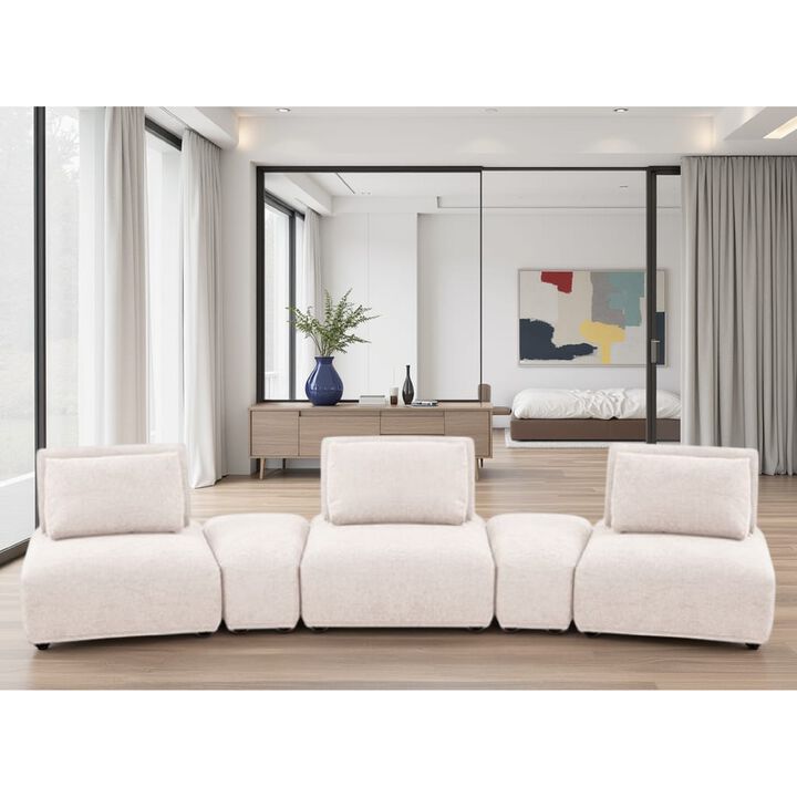 Stavan Modular Curved 3 Seat Sofa, Light Brown Boucle Adjustable Backs