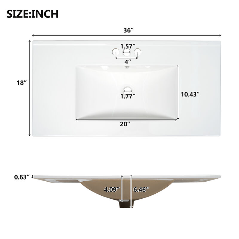 Whisen Shaker Style Free-Standing Bathroom Vanity Cabinet with Ceramic Sink, 4 Soft-close Drawers and 2 Soft-close doors
