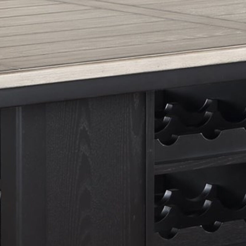 Kara 60 Inch Counter Height Dining Table, Lower Shelves, Wood, Black, Beige