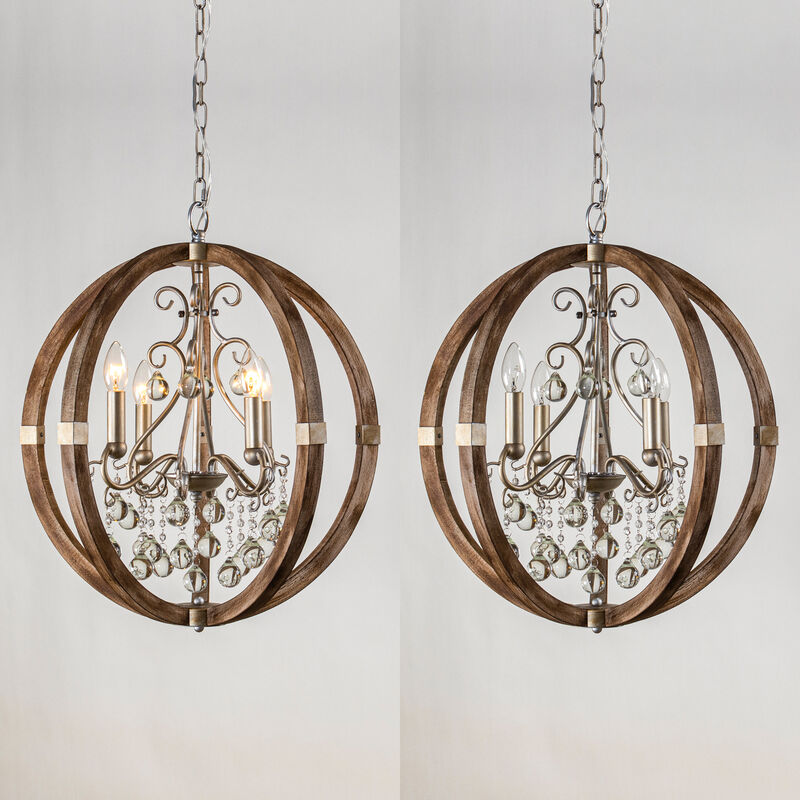 21.7 in. 4-Light Wood Vintage Brown Chandelier