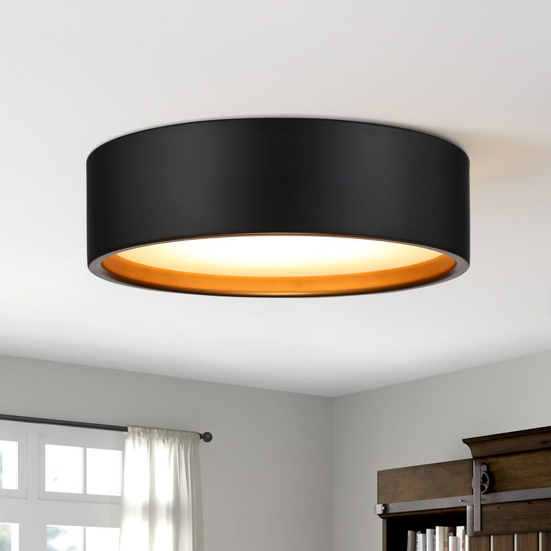14 in. Modern Black and Gold  Dimmable Integrated LED Flush Mount Ceiling Light image number 1