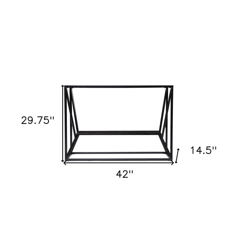HomeRoots 42" Black Glass and Metal A Frame Console Table With Shelf image number 6