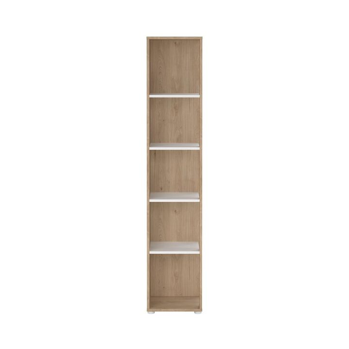 Tvilum Sign Open Narrow 5 Shelf Boockase, Jackson Hickory/White