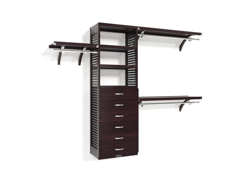 Solid Wood Walk-In Closet Organizer with 6 Drawers