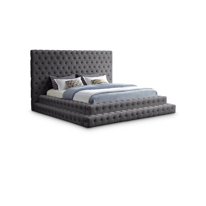 Meridian Furniture Revel Grey Velvet King Bed