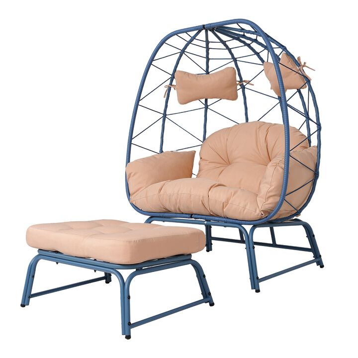 Hivvago Wicker Egg Loveseat with Cushioned Ottoman