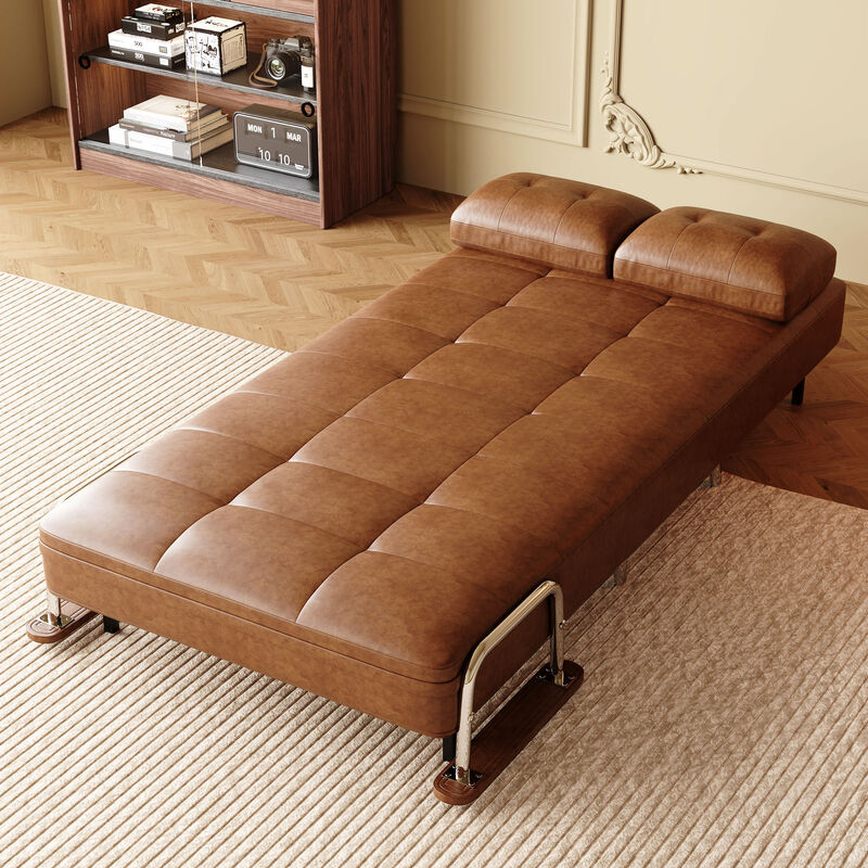 Leather Sofa Bed with Metal Legs for Living Room 39.37", Brown image number 5