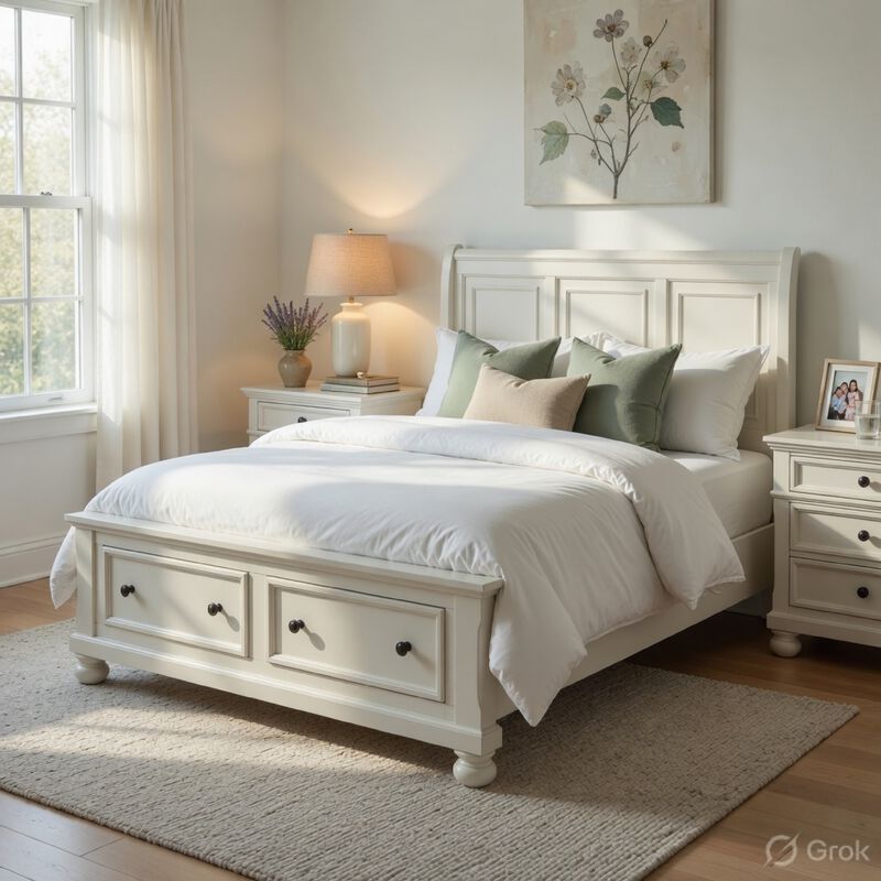 Queen Size Bedroom Set, White Finish, Storage Bed with Drawers, 3-Piece Set with Bed and Two Nightstands image number 1