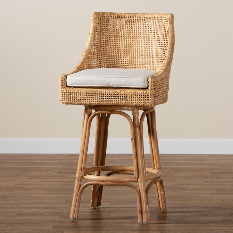 Baxton Studio Bella Modern Bohemian Natural Rattan Bar Stool