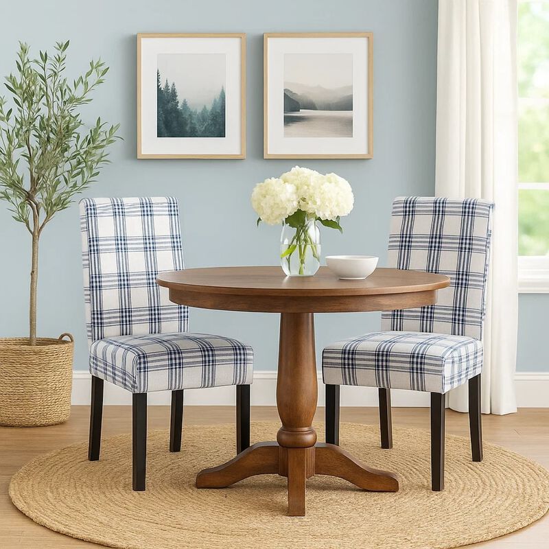Cini Dining Side Chair Set of 2, Fabric, Black Wood Legs image number 1