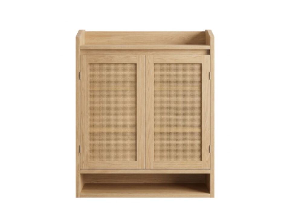 Entryway Wood Shoe Storage Cabinet Adjustable Shelves Natural Oak