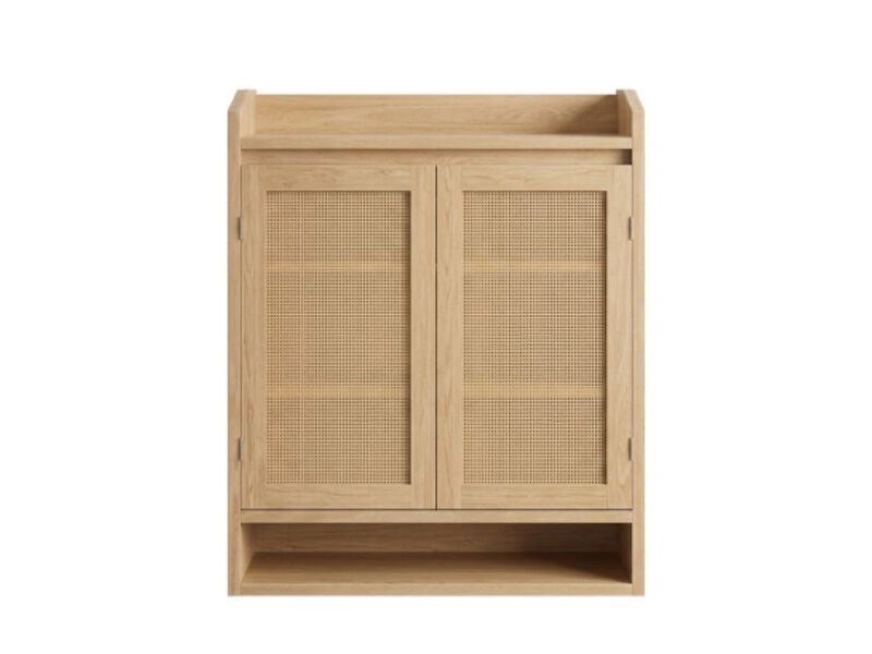 Entryway Wood Shoe Storage Cabinet Adjustable Shelves Natural Oak image number 0