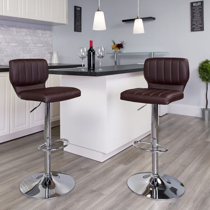 Flash Furniture Contemporary Brown Vinyl Adjustable Height Barstool with Vertical Stitch Back and Chrome Base
