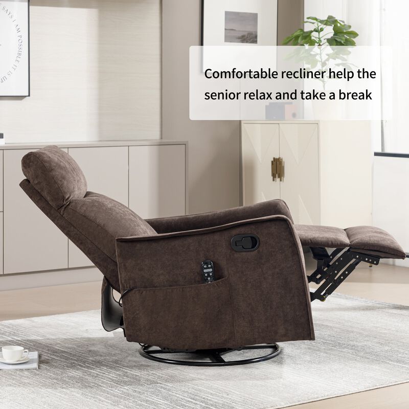 Manual Recliner Chair with Heat and Massage, Rocker and Swivel Chair in Fabric for Living Room image number 6