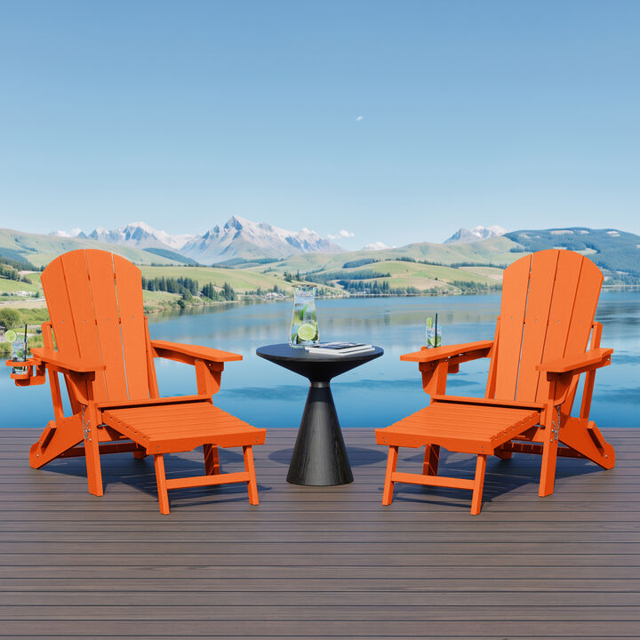 WestinTrends Folding Adjustable Adirondack Chair with Retractable Ottoman and Cup Holder (Set of 2)