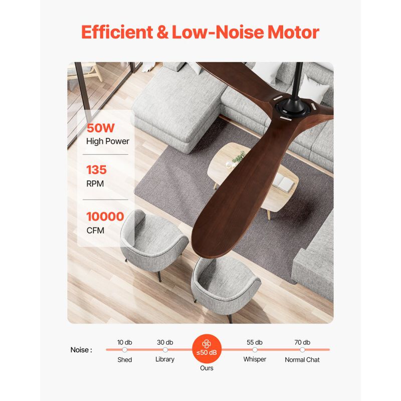 Modern 72 Inch Ceiling Fan without Light with Remote Control 6 Speeds image number 4