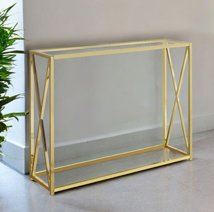 Modern Glass Frame Console Table with Clear Top for Entryway or Living Room Decor
