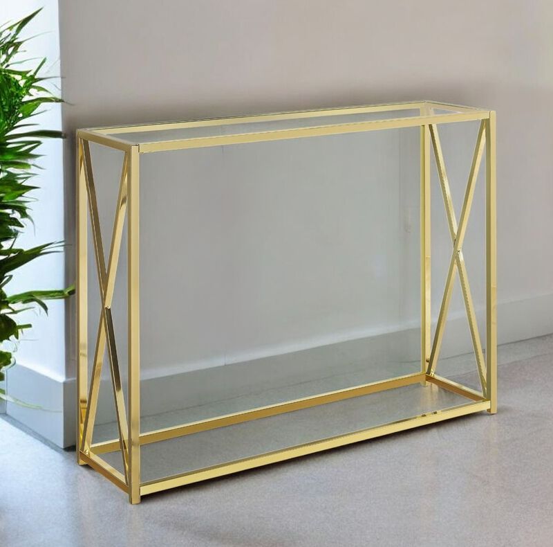 Modern Glass Frame Console Table with Clear Top for Entryway or Living Room Decor