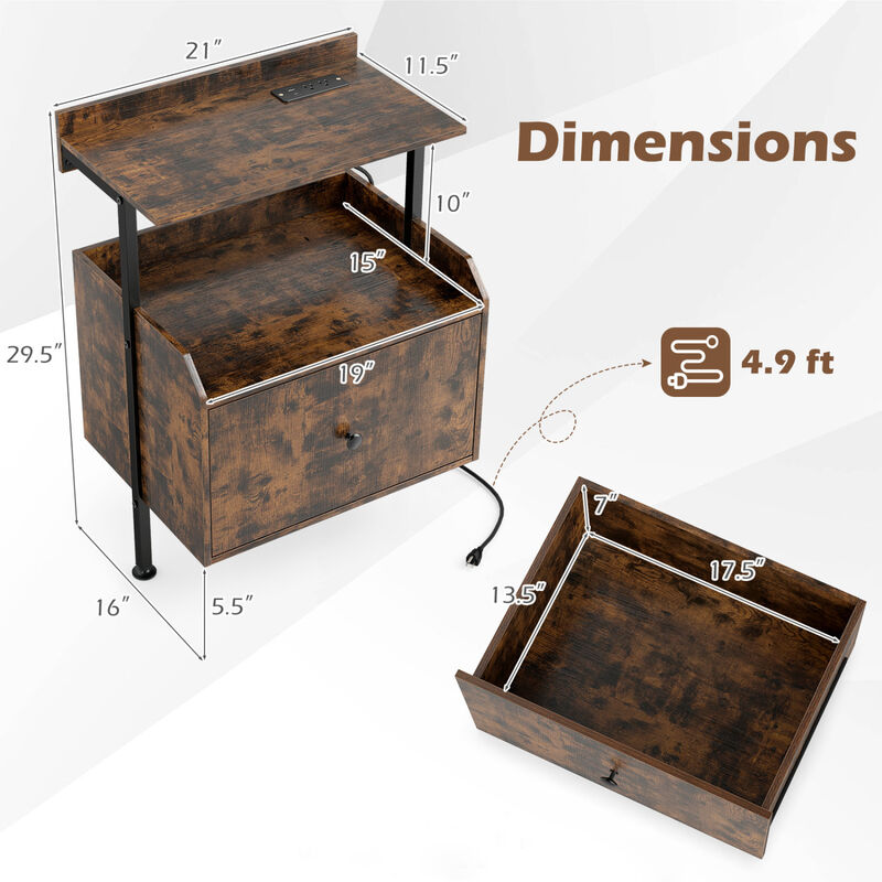 Wall-Mounted Nightstand with LED Lights and Charging Station for Bedroom image number 2