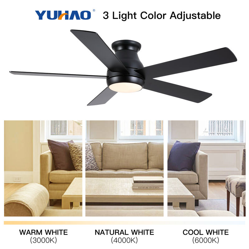 52 Inch Low Profile Ceiling Fan with Light, Matte Black DC Motor Fan with Remote image number 8