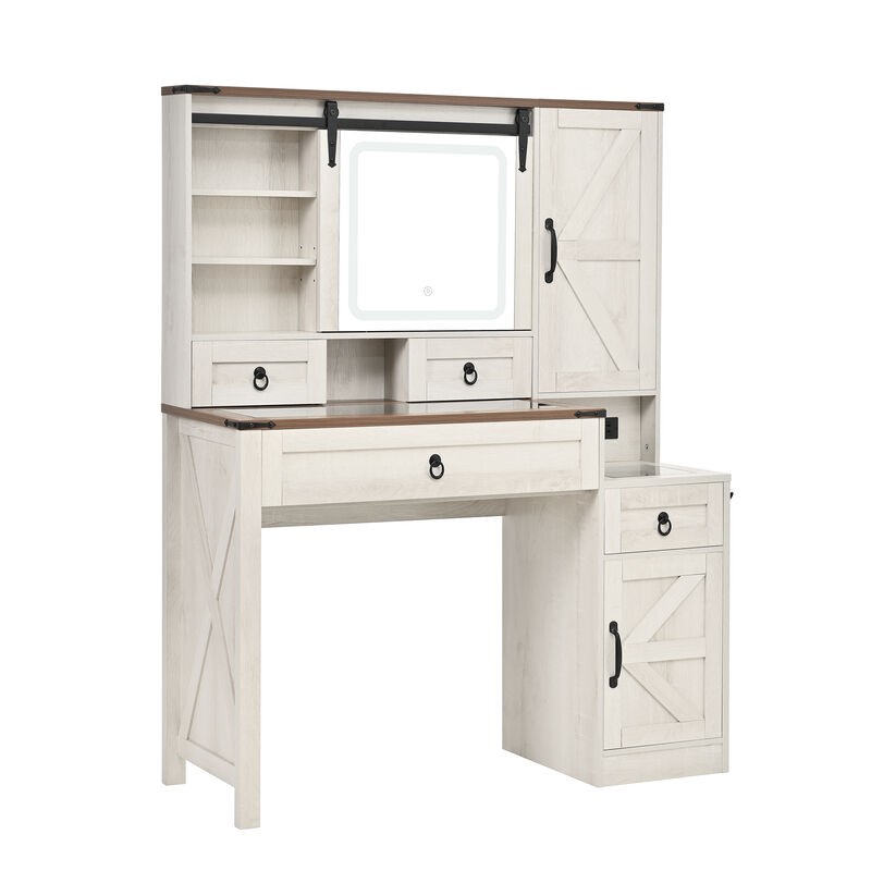 Merax Farmhouse Vanity Desk with Sliding Mirror and Lights image number 0