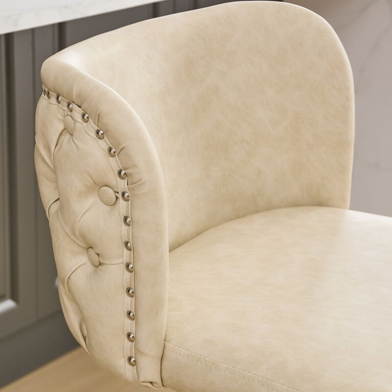 Clihome Swivel Barstools Set of 2,Adjusatble Seat Height,Modern PU Upholstered Bar Stools with the whole Back Tufted, for Home Pub and Kitchen Island image number 3