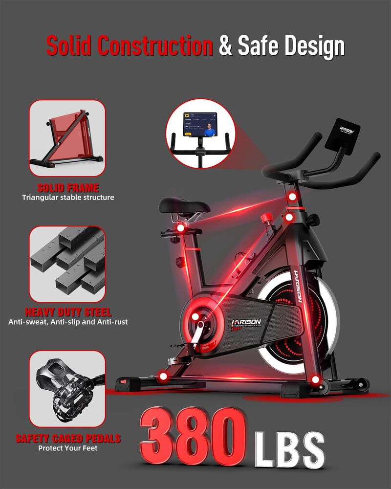 HARISON Magnetic Exercise Bike for Home 380 LB Capacity with Bluetooth, Stationary Bike with iPad Holder (HR-X12 Black) image number 2