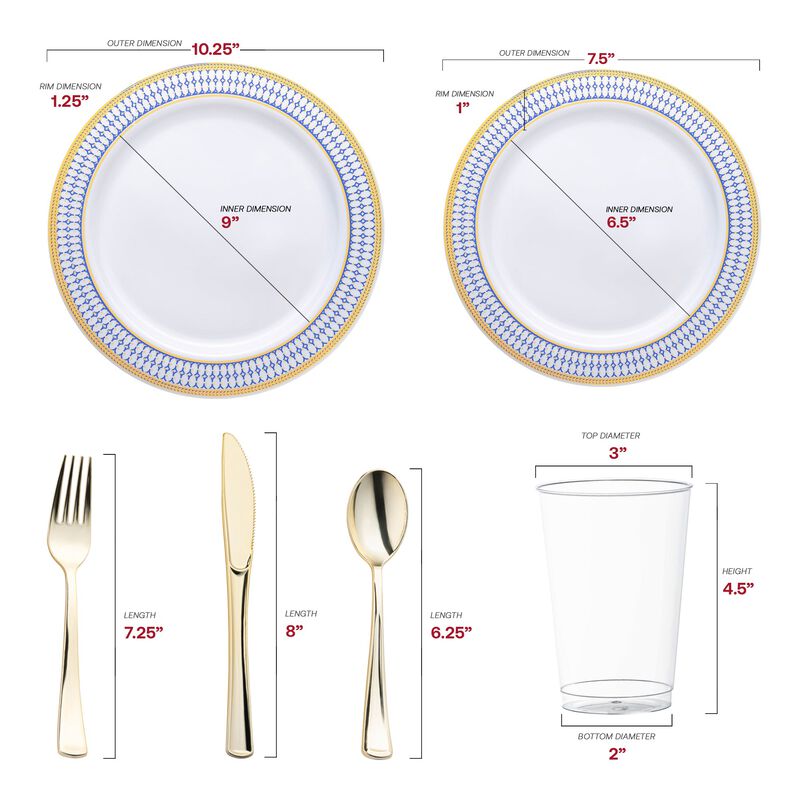 White with Blue and Gold Chord Rim Plastic Wedding Value Set (30 Sets) image number 2