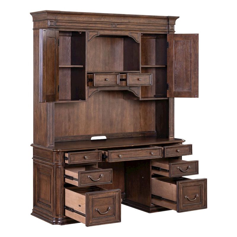 Liberty Furniture Credenza & Hutch Desk Set with LED Touch Light Locking File Drawers image number 5