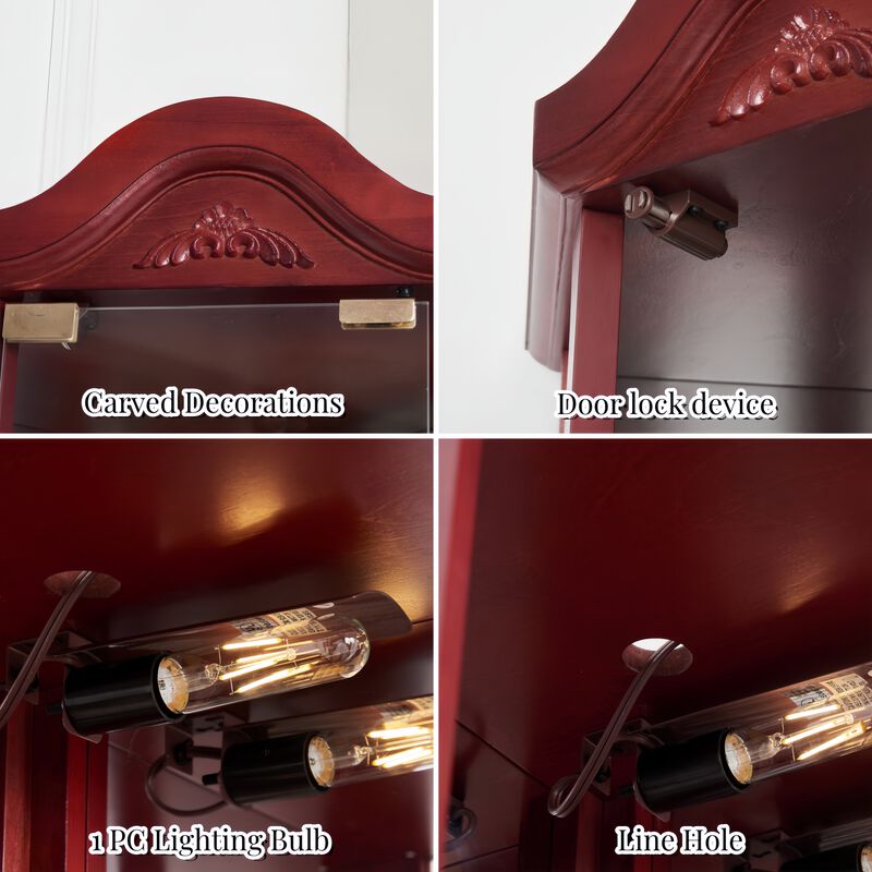 Elegant Glass Curio Cabinet with Lights and Adjustable Shelves