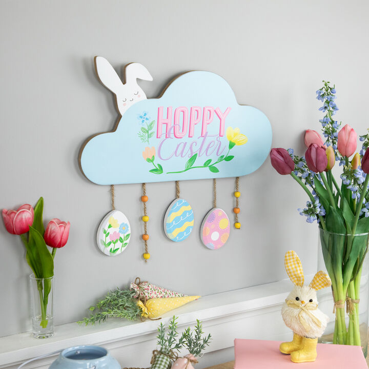 Hoppy Easter Wooden Wall Sign with Bunny and Eggs - 15.75"
