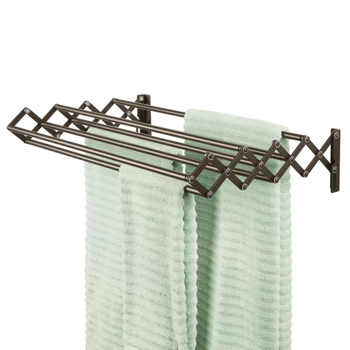 mDesign Steel Wall Mount Accordion Expandable Clothes Air Drying Rack - Bronze