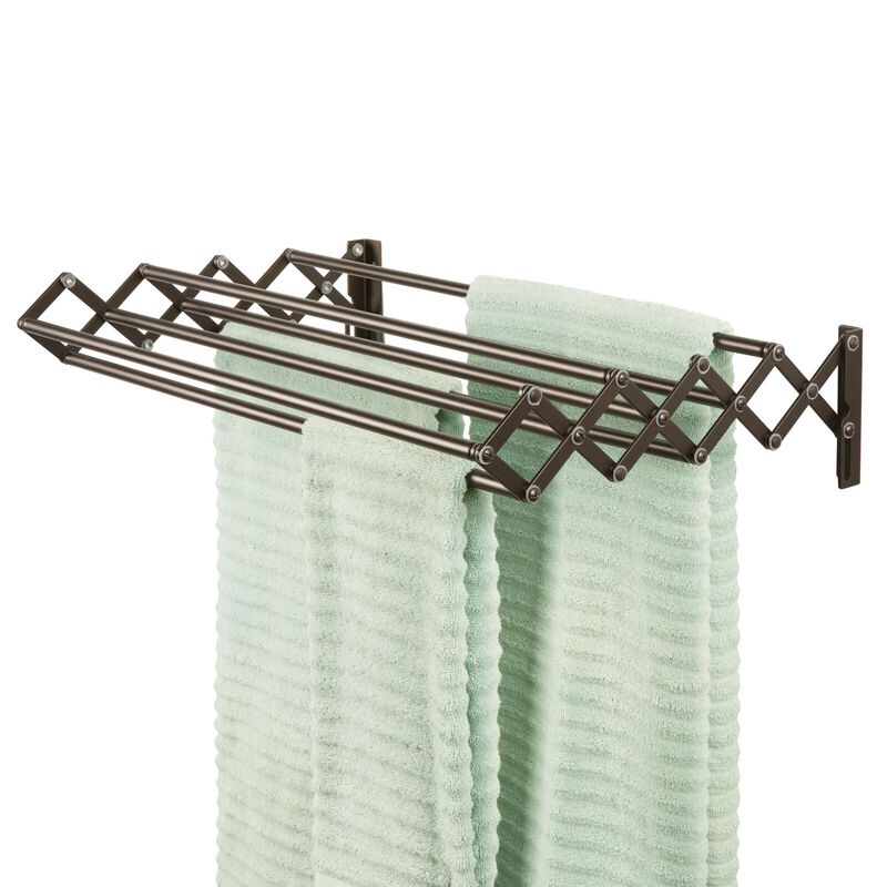 mDesign Steel Wall Mount Accordion Expandable Clothes Air Drying Rack -  Gray image number 2