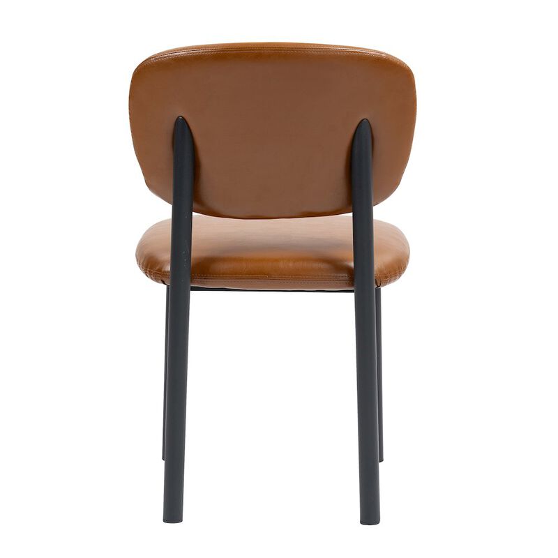 Glamour Home Set of 2 Light Brown Faux Leather Upholstered Dining Chair Black Iron Legs