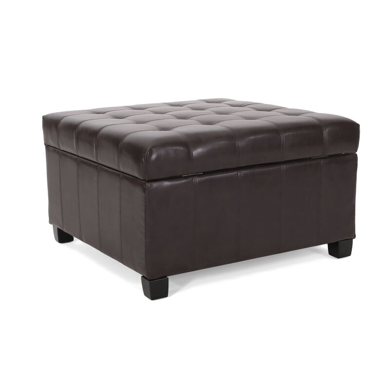 Christopher Knight Home Lutisha Contemporary Tufted Faux Leather and Birch Wood Upholstered Storage Ottoman image number 0