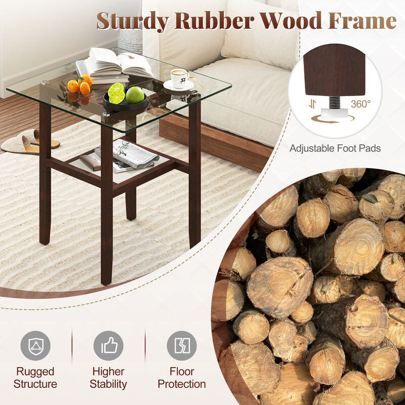 2-Tier Square Glass Coffee Table with Storage Space &ndash; Sleek Living Room Table