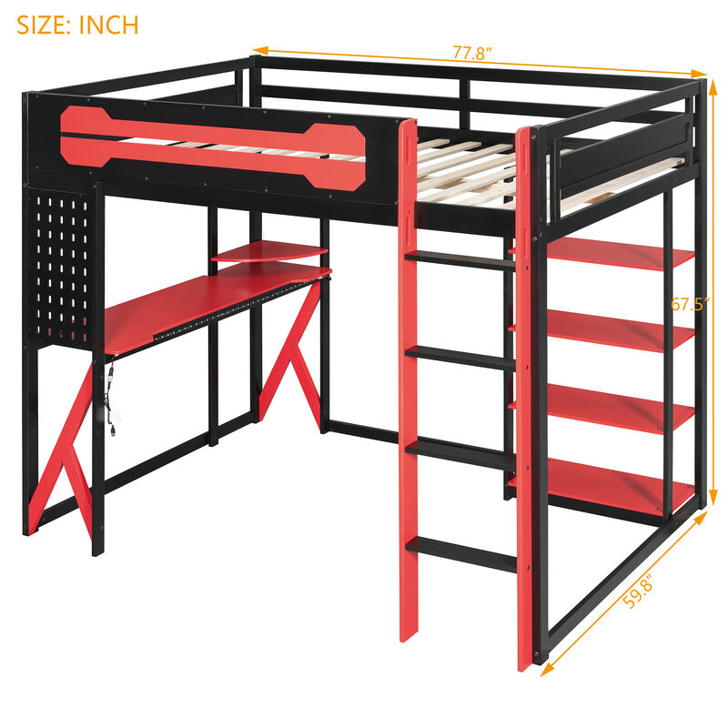 Merax Full Size Wood Loft Bed with Desk, Shelves, Power Outlet image number 4