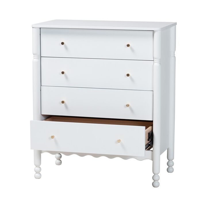 Baxton Studio Hoffman Chest - 4-Drawer Vertical Storage Cabinet with Scalloped Apron and Turned Legs for Bedroom
