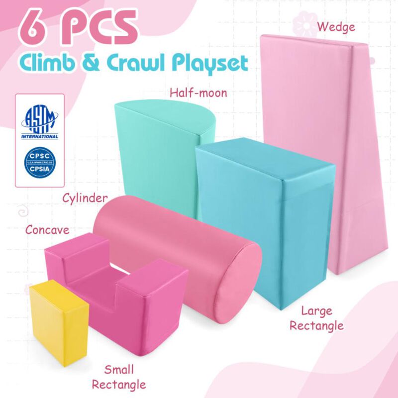 Hivvago 6 Pieces Foam Climbing Blocks Indoor Climb and Crawl Activity Playset with Rectangles
