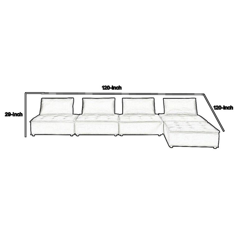 Alaya 120 Inch Tufted 5 Piece Sectional Sofa, Back Cushions, Black Velvet