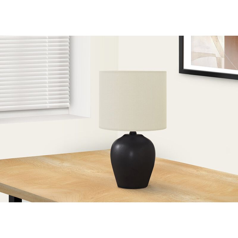 Monarch Specialties I 9738 - Lighting, 17"H, Table Lamp, Black Ceramic, Ivory / Cream Shade, Transitiona