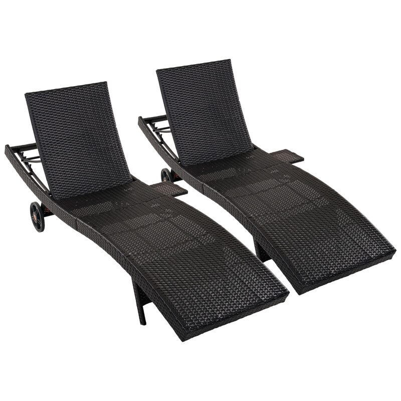 Whisen Patio Lounge Chairs with Rolling Wheels, Pull-out Side Table, Adjustable Backrest image number 0