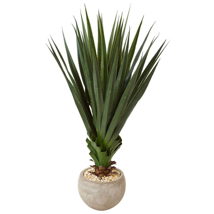 Nearly Natural 4.5-in Spiked Agave in Sand Colored Bowl (Indoor/Outdoor)