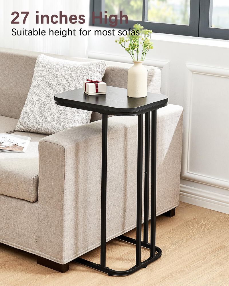 KJGKK C Shaped End Table, 27 Inches High Small Side Table for Sofa and Bed, Couch Table That Slides Under, Tall Tv Tray Table fo