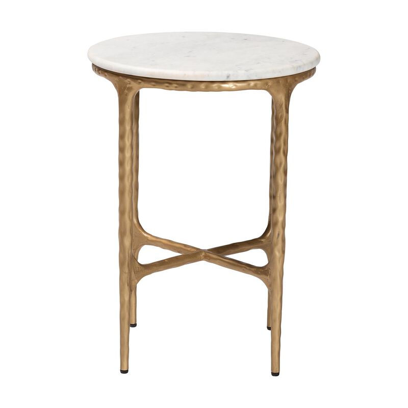 Baxton Studio Akanji Marble End Table - Modern Rustic Accent Table with Hand-Forged Metal Frame for Living Room or Seating Areas, Round image number 1