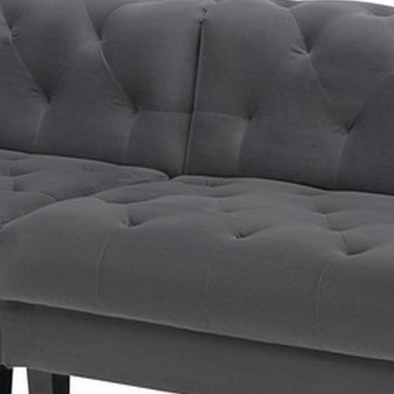 Aki 120 Inch Modern 4 Seater Sofa, Deep Button Tufting, Gray Velvet Fabric-Benzara