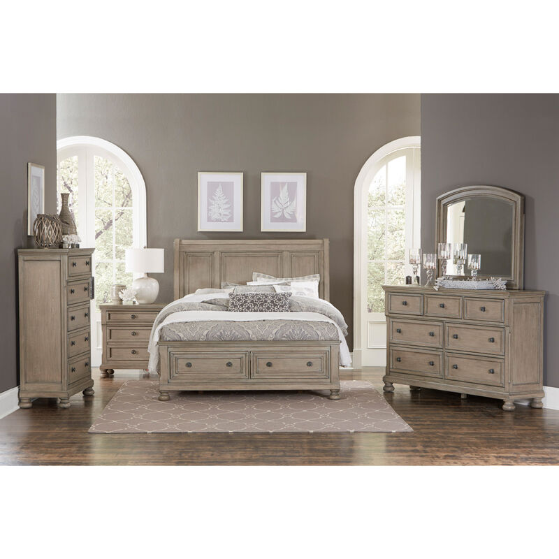 Transitional Bedroom Nightstand with Hidden Drawer Wire Brushed Gray Finish Birch Veneer Wood Bedside Table